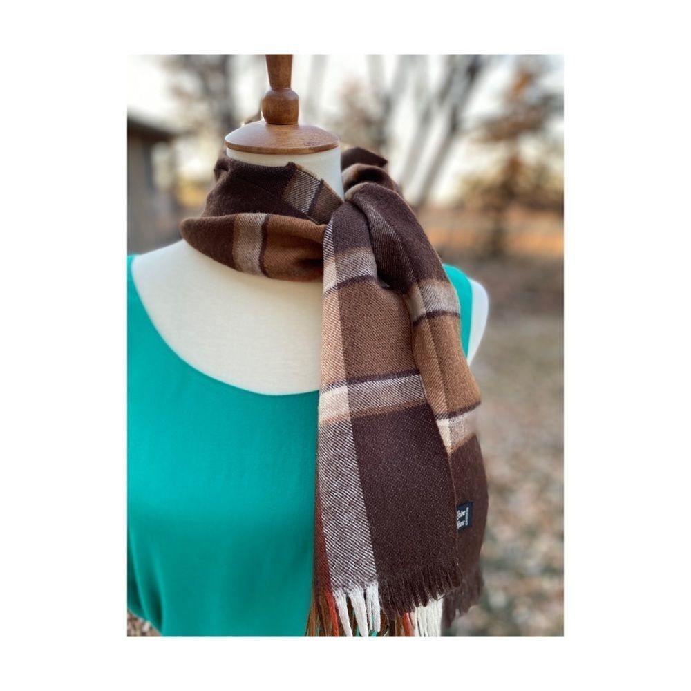 Vtg 70s Wool Scarf Park Lane Earth Tones Plaid